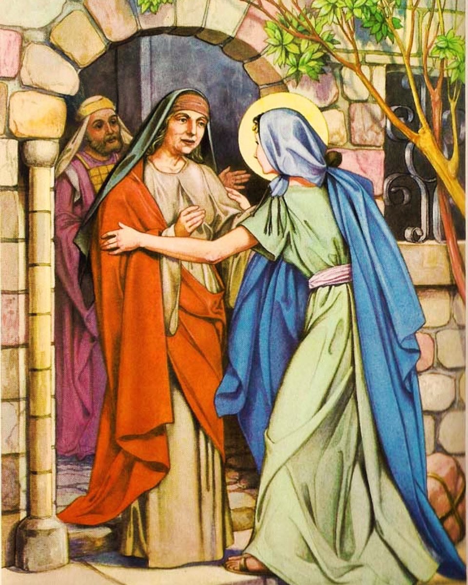 Lc 1,39-56:
 «¡Bendita tú entre las mujeres, y bendito el fruto de tu vientre!
 ¿Quién soy yo para que me visite la madre de mi Señor? En cuanto tu saludo llegó a mis oídos, la criatura saltó de alegría en mi vientre. Dichosa tú que has creído…».