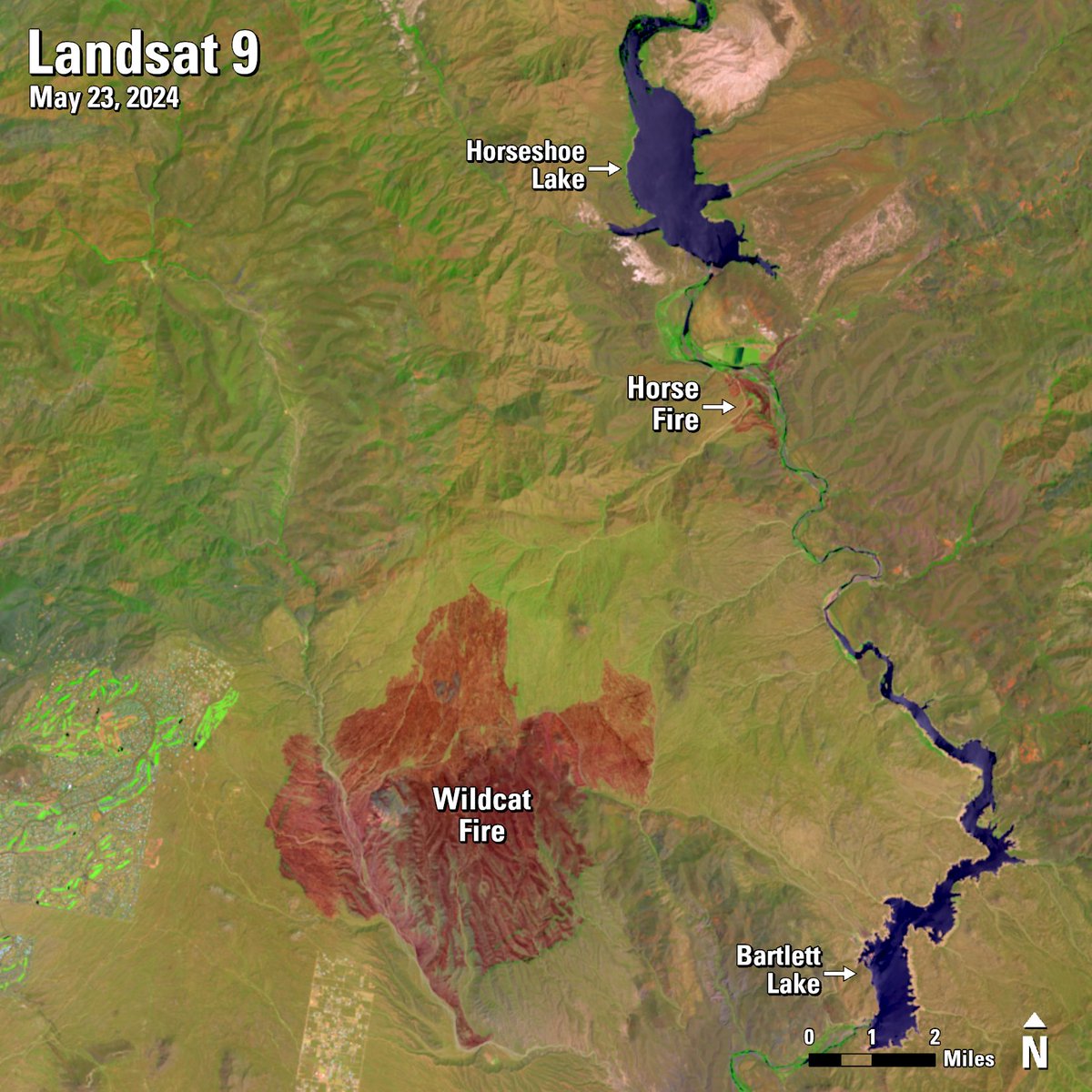 USGSLandsat's tweet image. Arizona’s #WildcatFire, which started on May 18, has scorched 14,402 acres in the #TontoNationalForest. #Landsat #NormalizedBurnRatio and Level-3 #BurnedArea #ScienceProducts show the extent of the fire. Learn more here: ow.ly/v6Ac50S15Yb #WildfireAwarenessMonth