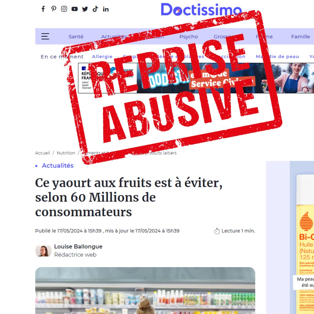 Attention, ce titre est faux : 60 Millions n'a pas déconseillé ce yaourt mais décrypté sa composition dans le cadre d'un article sur les arômes. Lecteurs, lectrices, consultez plutôt les enquêtes de nos magazines.