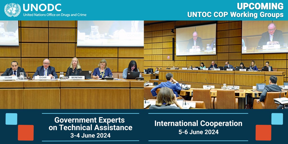 UPCOMING:

The Meetings of the WGs on Technical Assistance & International Cooperation will discuss:

🔸Legislation to protect the environment
🔸Preventing & combating #OrganizedFraud
🔸Impact of technology on IC
🔸#UNTOC_ReviewMechanism's status

More 👉 bit.ly/403k6LT