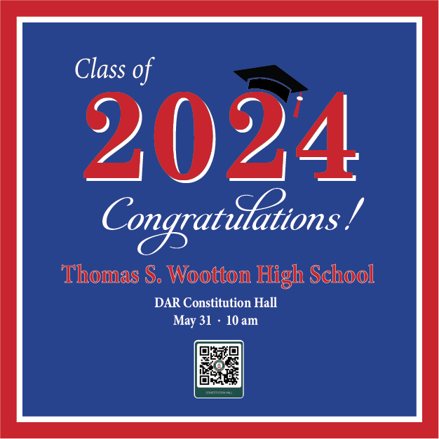 Congratulations Thomas S. Wootton High School Grads! Reserve a spot within walking distance of DAR Constitution Hall using the convenient qr code or at ecolonial. #mcps_md #MontgomeryCountyPublicSchools #MCPSGrad #woottonhs_mcps #DARConstitutionHall #colonialparking