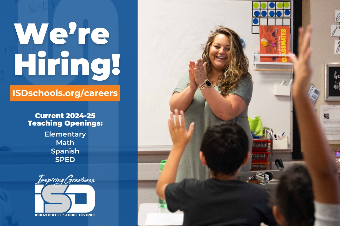 📣 We're hiring! Work for the largest district in Missouri to adopt a four-day school week! View benefits information and apply now: ISDschools.org/careers #ISDstrong
⭐️Open 2024-25 Teaching Positions:
- Elementary
- Math
- Spanish
- SPED