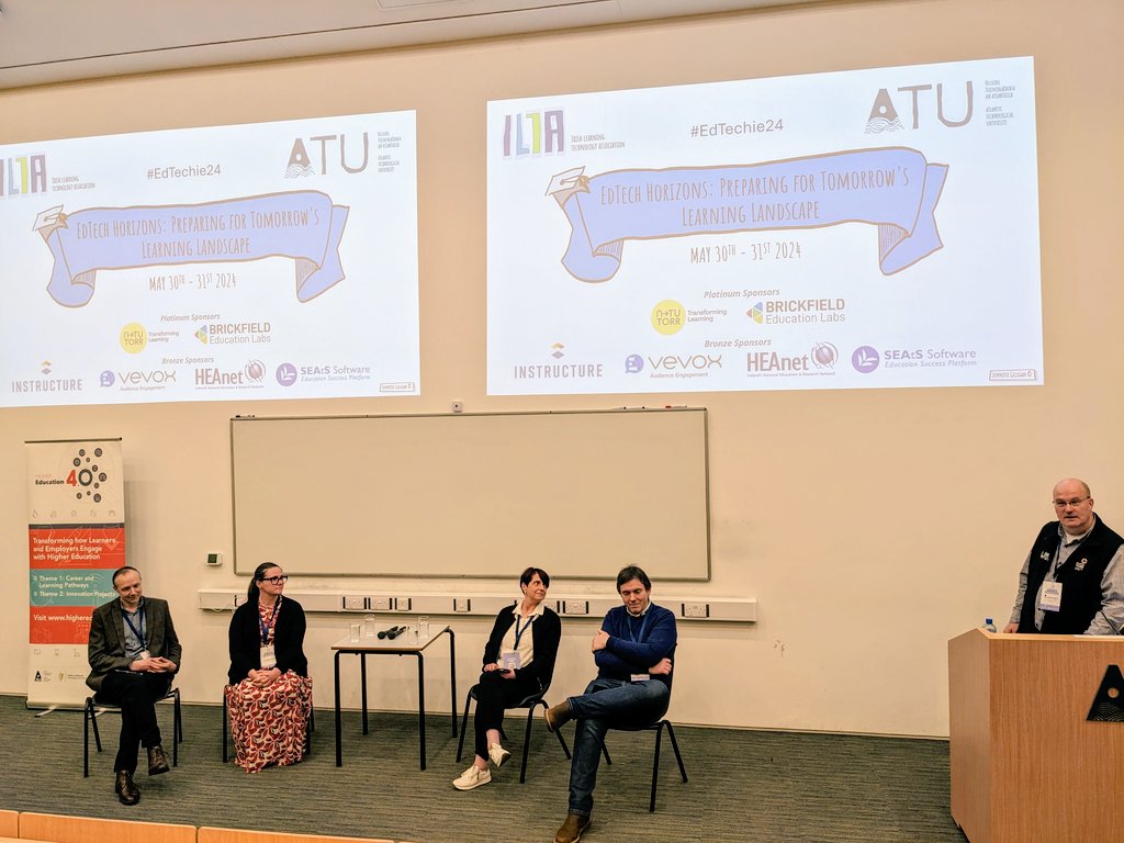 Chaired by @kenmccarthy7, the #edtechie24 panel session this afternoon, 'Clashing Visions: Reconciling Open Education with Generative AI', is delving into the complex relationship between open education and genAI.

@ILTAtweets @atusligo_ie

#TransformingLearning
#NextGenerationEU