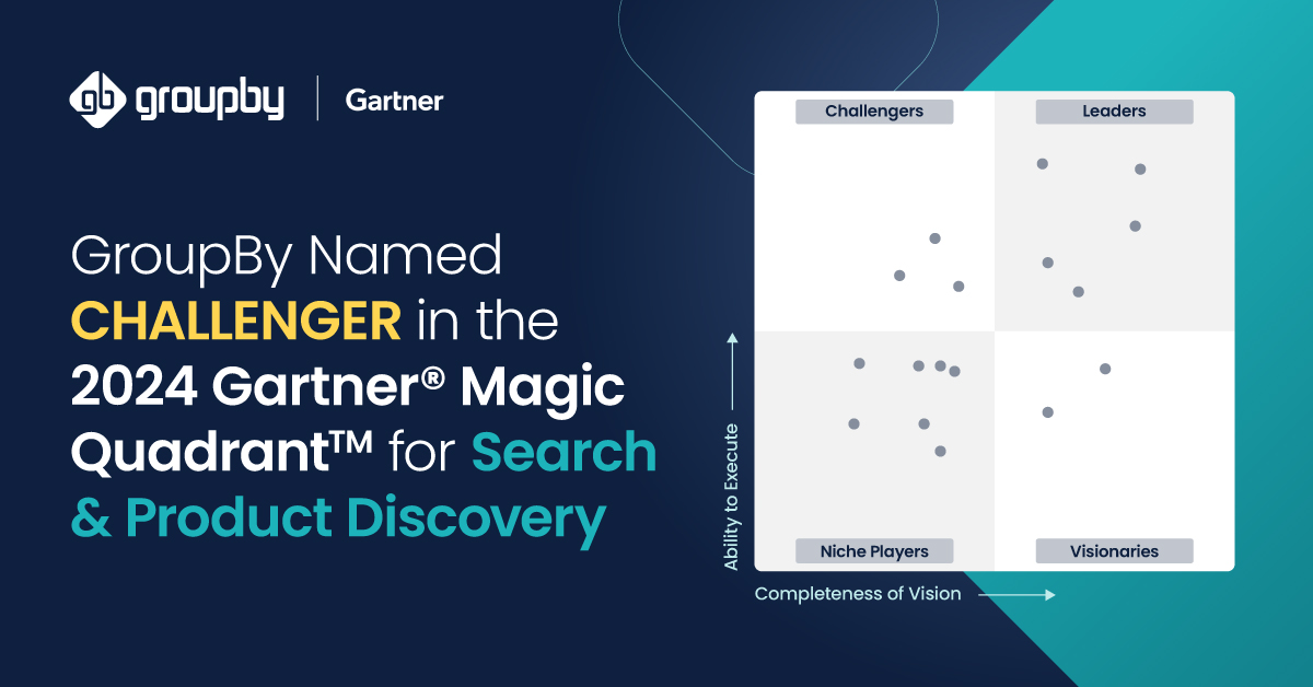 GroupByInc's tweet image. 📣 ICYMI, GroupBy’s been named a Challenger in the 2024 Gartner® Magic Quadrant™️ for Search and #ProductDiscovery! Learn about our 5 key differentiators in our blog: hubs.la/Q02yVvHX0

#GartnerMagicQuadrant #eCommerceSearch #SearchAI #eCommerceAI #AI #DigitalCommerceSearch