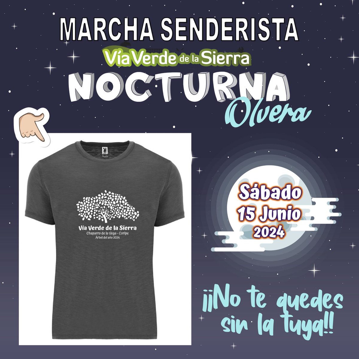 AytoCoripe's tweet photo. Este año celebra con nosotros y con la Vía Verde De La Sierra Cádiz-Sevilla que el Chaparro de la Vega es el #arboldelaño2024 con las camisetas que recibirán los participantes de la marcha senderista nocturna
#MarchaNocturna #viaverdedelasierra #coripe https://t.co/h4sESupbiS