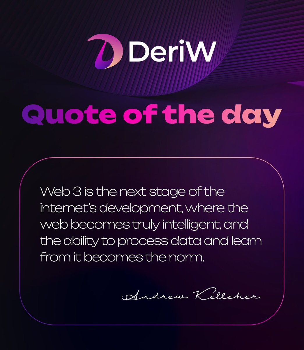 DeriWOfficial's tweet image. You can&apos;t get past any week without some #web3 inspiration 😎

Food for thought: Beyond blockchain technology, Web3 allows for greater internet development, faster data processing and machine-learning 🫡