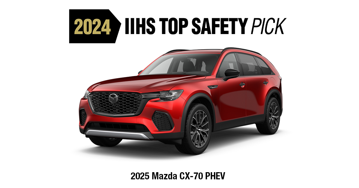 🆕 The 2025 Mazda CX-70 and CX-70 PHEV each qualify for TOP SAFETY PICKs with good ratings in three key crash tests and top marks for pedestrian crash prevention. Full ratings here: go.iihs.org/2025CX-70PHEV Each comes standard with headlights that rate at least acceptable.