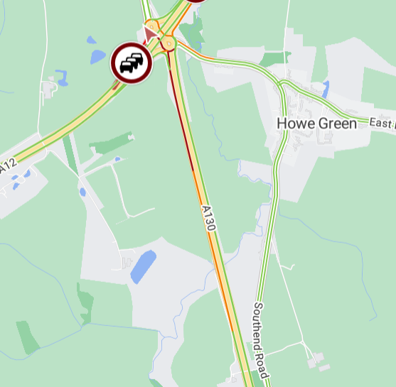 A130 North- Slow approaching A12 at Howe Green