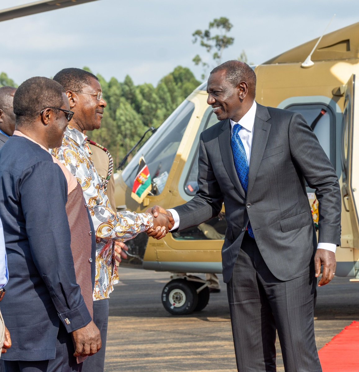 National Assembly Speaker Dr Moses Wetangula and Bungoma Governor Ken Lusaka welcomed President Ruto to Matulo Airstrip in Bungoma.