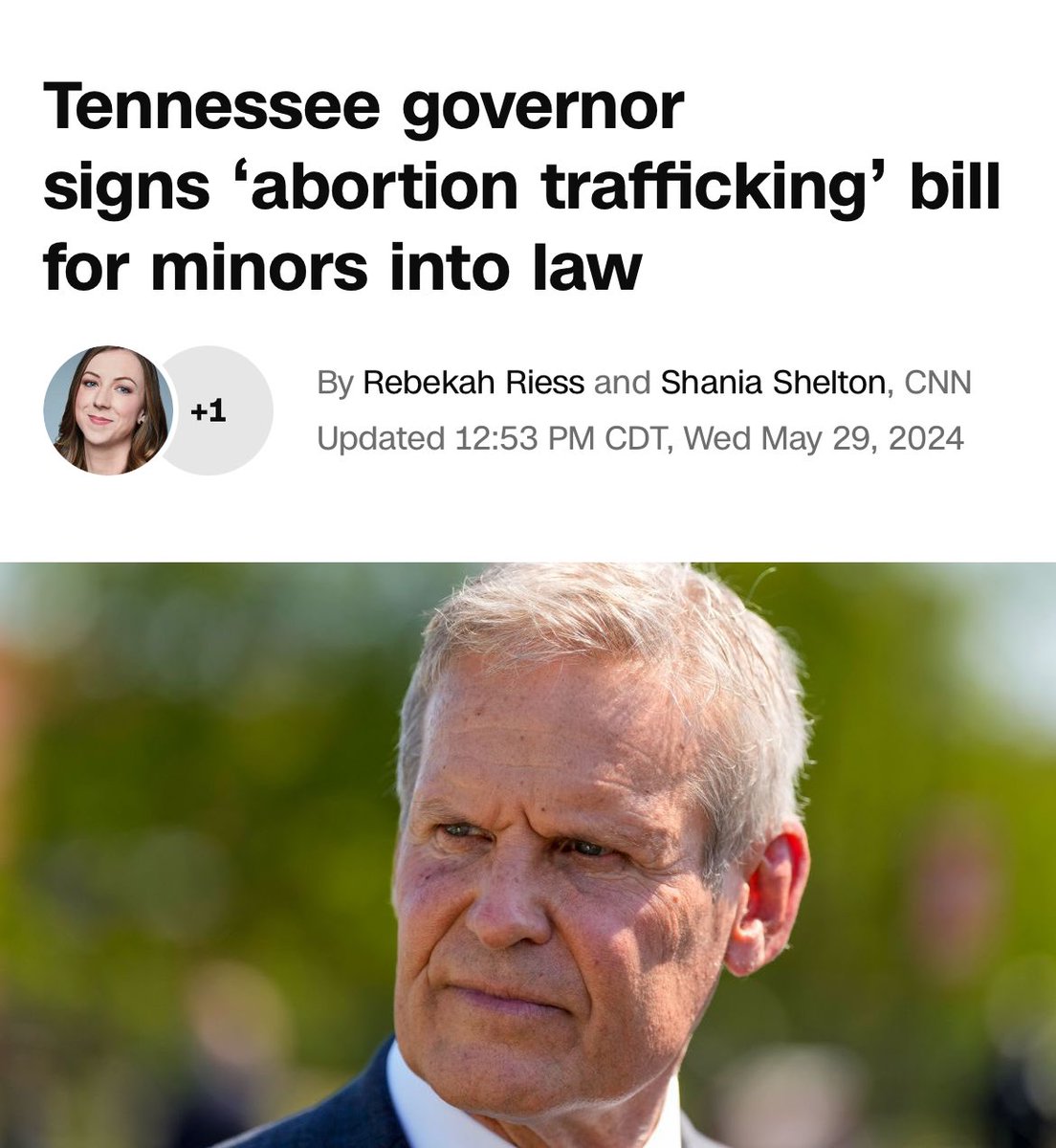 The @TNGOP is taking away our freedom to control our lives.

Every year after Republicans enacted the nation’s most extreme abortion ban, they’ve made the law worse: first, criminalizing doctors, now trusted adults. Birth control & pregnant women are next.
cnn.com/2024/05/29/pol…