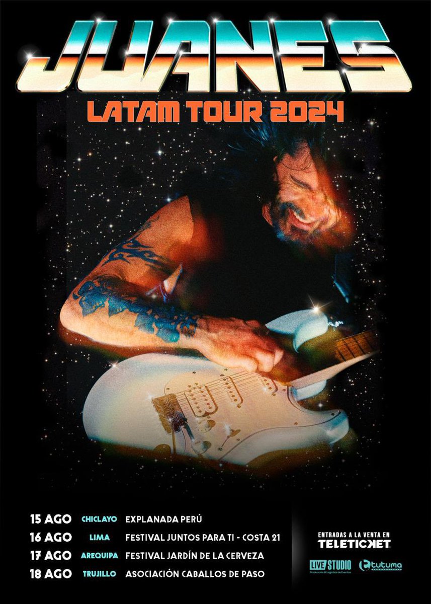 JUANES's tweet photo. Perú!!!🇵🇪 qué alegría volver a este país maravilloso. Feliz de anunciarles que nos vemos en agosto! 
Chiclayo - 15 de agosto 
Lima - 16 de agosto 
Arequipa - 17 de agosto 
Trujillo - 18 de agosto 

🎟️🎟️ entradas aquí: https://t.co/ndIGd86J1n https://t.co/NERr03ABUt