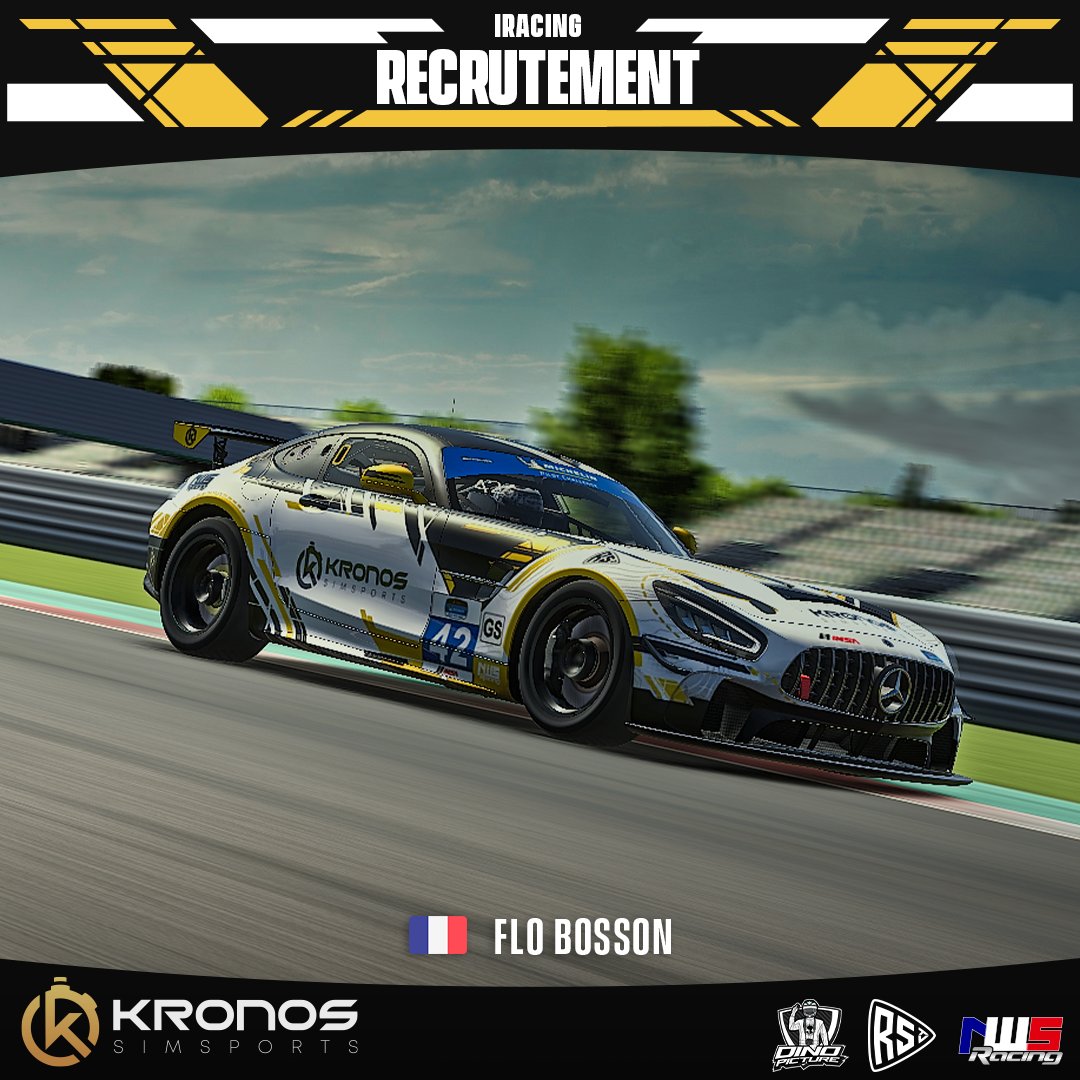[Annonce recrutement]

Nous avons le plaisir d'accueillir Flo BOSSON (≈ 4700 IR) au sein de l'équipe.
Après avoir participé à plusieurs endurance avec nous, il intègre officiellement les rangs de l'équipe.

<a href="/nws_racing/">NWSRacing</a> <a href="/RaceStartTV/">RaceStart.tv</a>  <a href="/dinopictures1/">Dino Pictures</a>