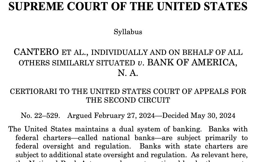 THE SUPREME COURT UNANIMOUSLY SUPPORTS the dual banking system in the US🔥. The Fed wants to kill it though -- the Fed doesn't respect state bank chartering authorities. Guess who's going to win.💪
supremecourt.gov/opinions/23pdf…