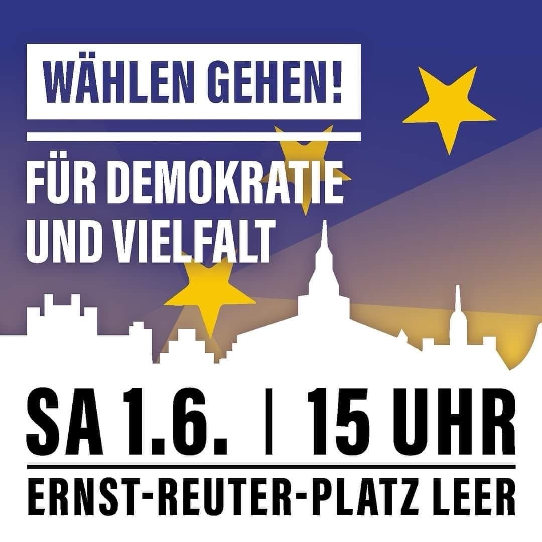 #SaveTheDate #Leer 01.06.25 um 15 Uhr

Wählen gehen! Für Demokratie und Vielfalt

Ort: Ernst-Reuter-Platz, Leer

#WirSindDieBrandmauer #NieWiederIstJetzt #LautGegenRechts #SeiEinMensch #NoAfD