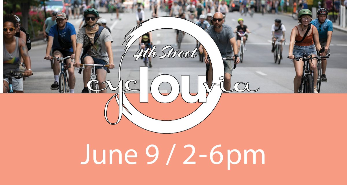 Cyclouvia returns to downtown! 4th Street is open to people from Main to Broadway on June 9, 2 to 6 PM. See you there