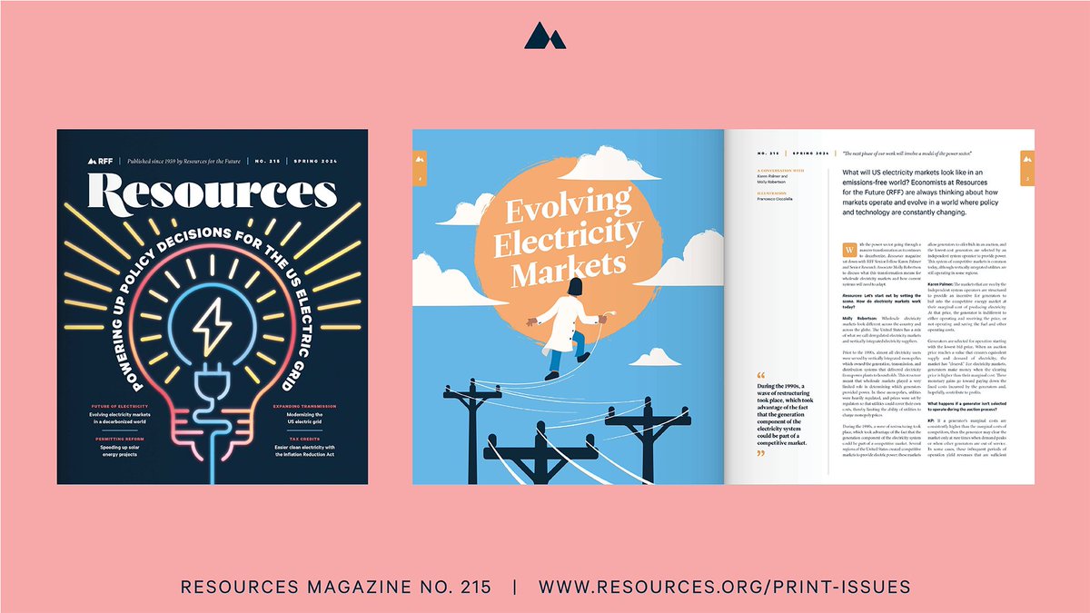 Resources Magazine (@resourcesmag) on Twitter photo What will US #electricity markets look like in an #emissions-free world? 🔌🌱
In the latest issue of Resources magazine, @RFF's <a href="/Klpalmer7/">Karen Palmer</a> and Molly Robertson explore how #energy markets will operate and evolve in the #EnergyTransition.
Read the article:
resources.org/archives/evolv… What will US #electricity markets look like in an #emissions-free world? 🔌🌱
In the latest issue of Resources magazine, @RFF's <a href="/Klpalmer7/">Karen Palmer</a> and Molly Robertson explore how #energy markets will operate and evolve in the #EnergyTransition.
Read the article:
resources.org/archives/evolv…
