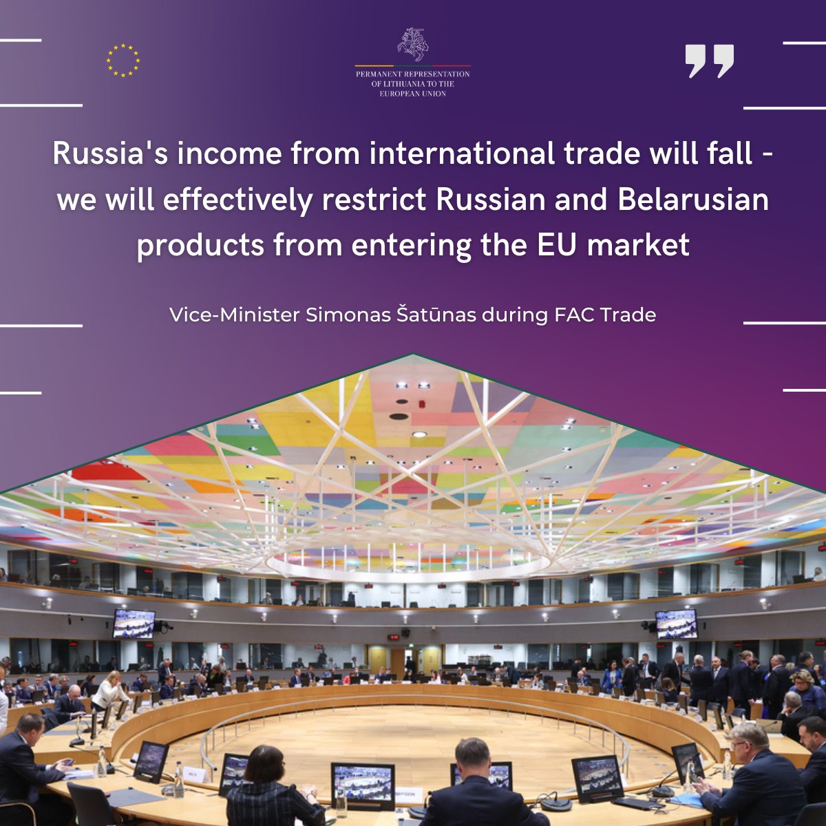 💬 'Around 4.8 million tonnes of 🇷🇺🇧🇾 grain, worth €1.5 billion in exports to the EU in 2023, should no longer enter the #EU market. This will also reduce Russia's ability to finance acts of aggression,' Vice-Minister @SimonasSatunas during #FACTrade. 

🔗urm.lt/naujienos/141/…