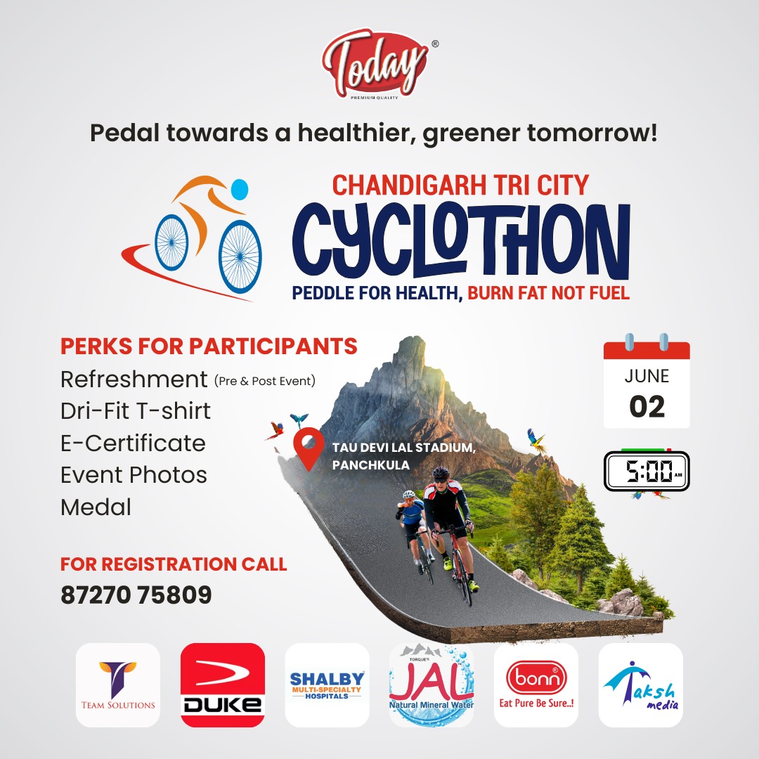 🚴‍♂️ Pedal for a Healthier Tomorrow: Join the Cyclothon! 🚴‍♀️
Ride Categories:
60 km
30 km
10 km
3 km

Registration:-

Make sure to register early to secure your spot in the event. 

#Cyclothon #HealthyTomorrow #PanchkulaCycling #GetFit #RideOn #CyclingCommunity #todaymilk