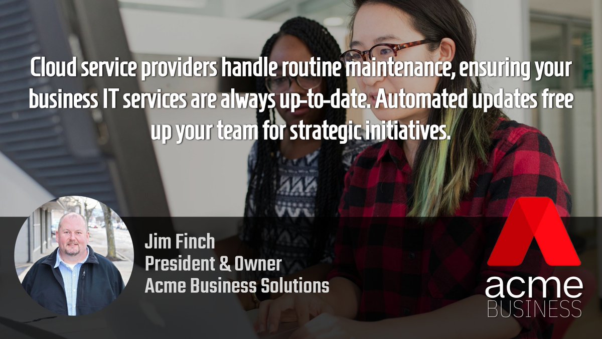ABusiness1962's tweet image. Cloud service providers handle routine maintenance, ensuring your business IT services are always up-to-date. Automated updates free up your team for strategic initiatives. 
- Jim Finch
President &amp;amp; Owner
Acme Business acmebusiness.com/2023/12/18/sma… #AutomatedUpdates