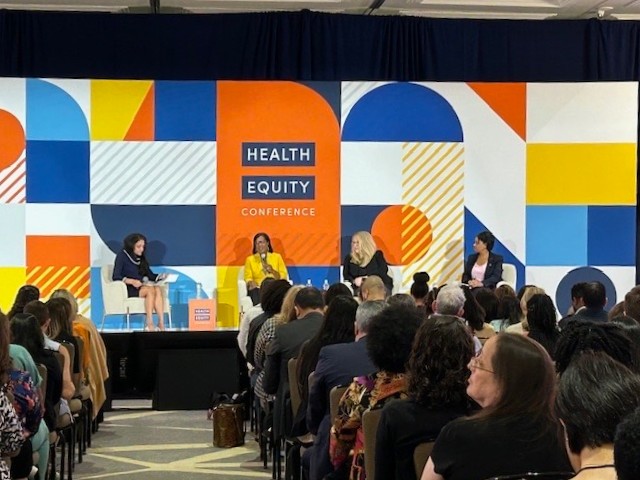 Had a fantastic discussion at @CMSgov #HealthEquityCon24! Thanks to @BrooksLaSureCMS @HRSAgov Admin Carole Johnson & @CDCgov's Charlene Wong. Together with our many partners, we can address trauma, prioritize solutions for equity & end disparities in #MaternalMentalHealth care.