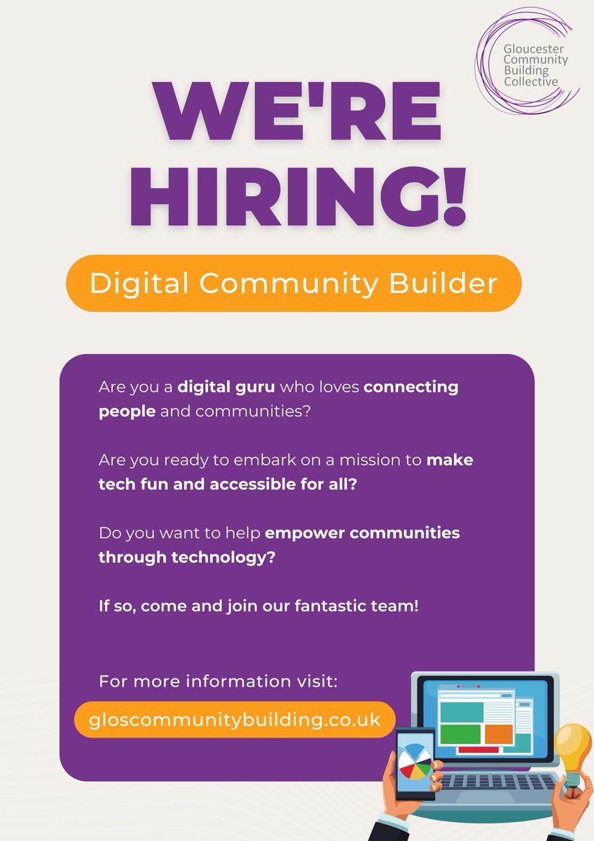 We are looking for a Digital Community Builder who wants to help empower communities through technology. Do you have a knack for using technology to bring people together? If so, you might be the perfect fit! Visit our website to apply! gloscommunitybuilding.co.uk/content/digita…