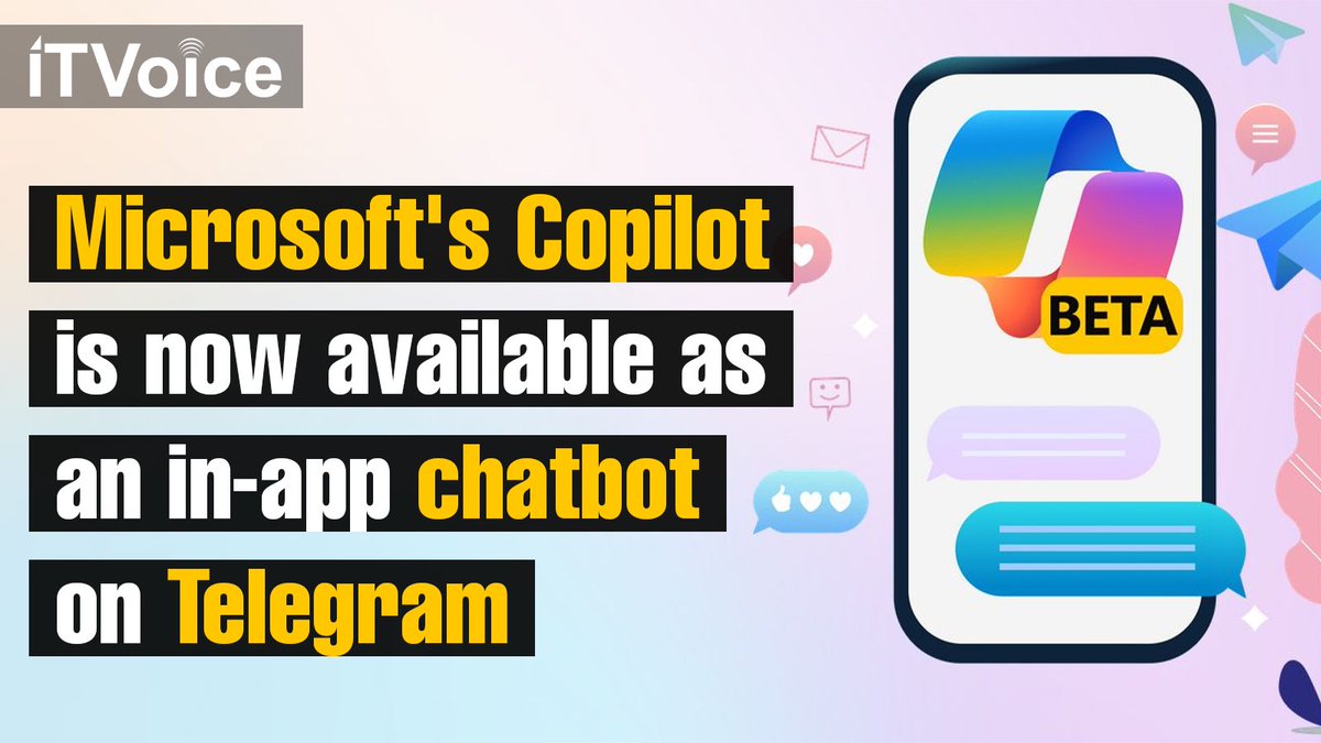 Microsoft's Copilot is now available as in -app chatbot on telegram 
#MicrosoftCopilot #CopilotOnTelegram #TelegramChatbot
#AIChatbot
#MicrosoftAI
#ProductivityTools
#AIIntegration
#TechNews
#ChatbotFeatures
#DigitalAssistant