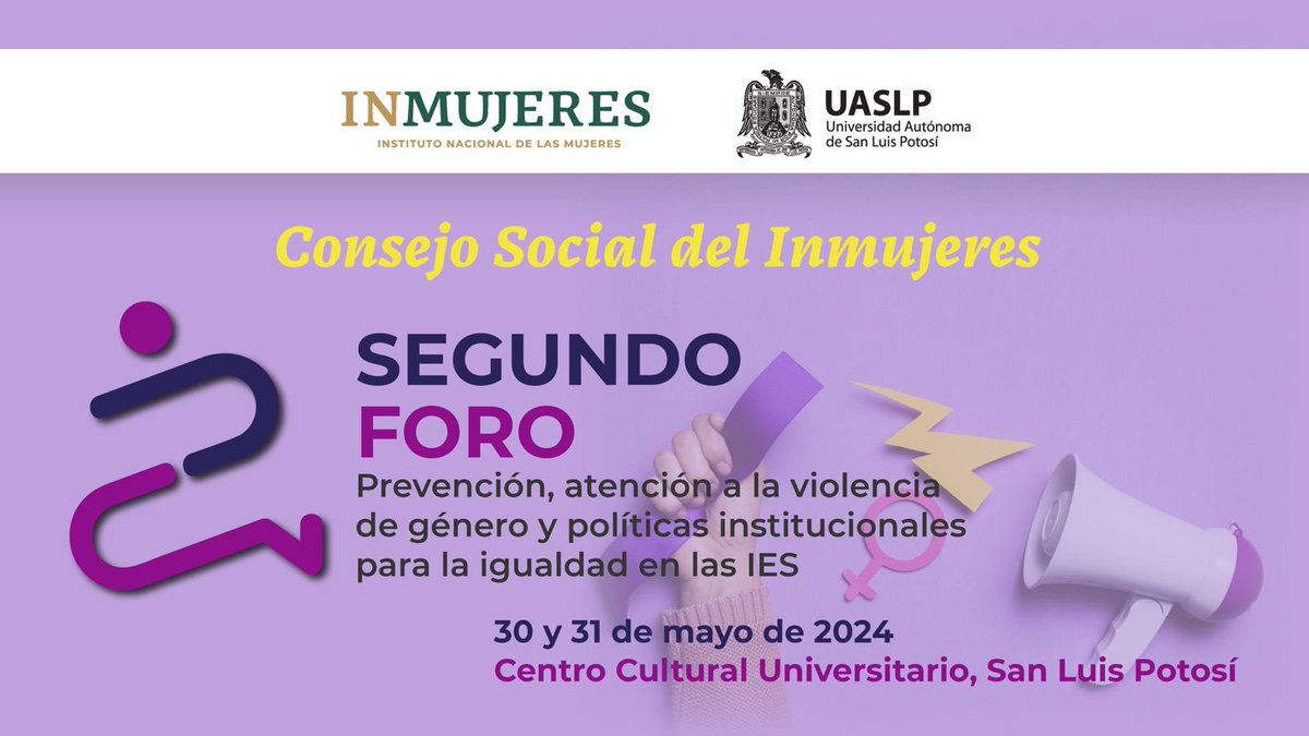 Sigue ahora la transmisión en vivo del 2° Foro “Prevención, atención a la violencia de género y políticas institucionales para la Igualdad en las IES”.

🔴 youtube.com/live/VxUXs9v3b…  

<a href="/DDU_UASLP/">DDU_UASLP</a> Consejo Social del @inmujeres