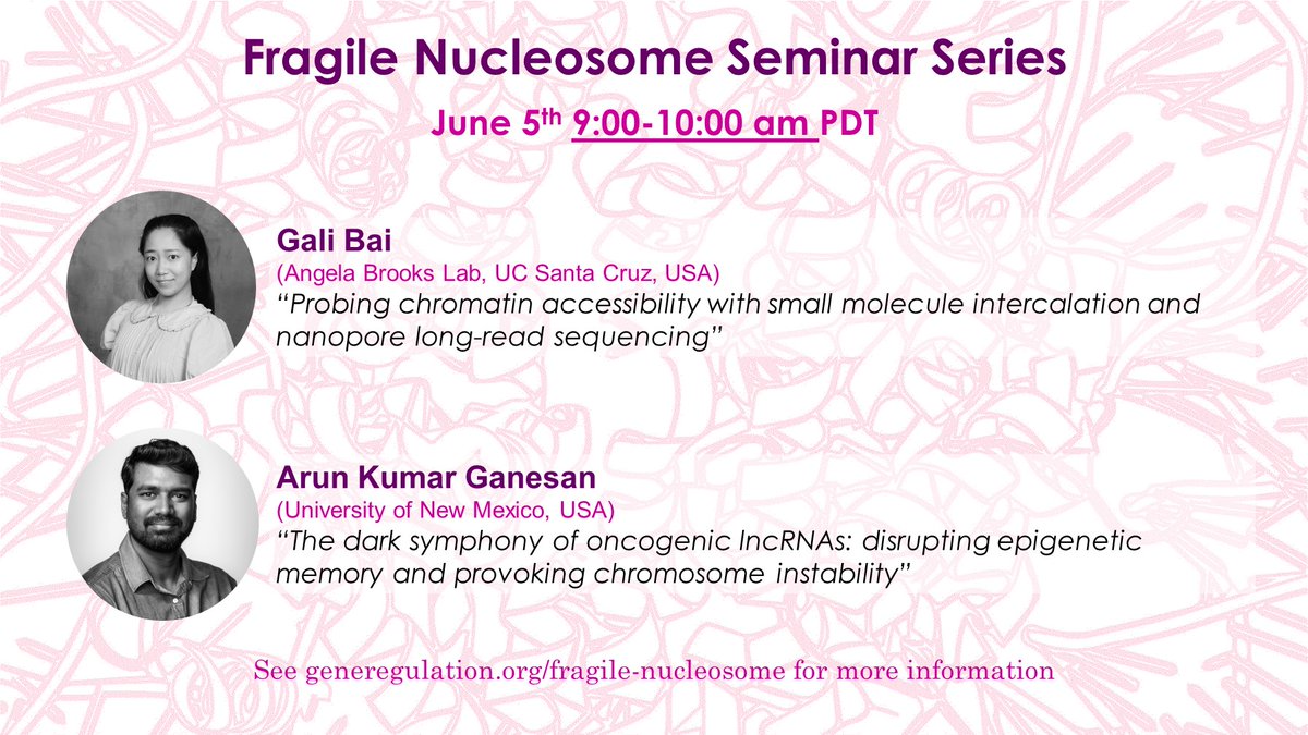 Next Wednesday, we will be hosting @gali_bai  talking about her work on mapping chromatin accessibility with nanopore sequencing and then we will have @genome_voyager talk about how oncogenic lncRNAs orchestrate chromosome instability.
⚡️Register:
osu.zoom.us/webinar/regist…