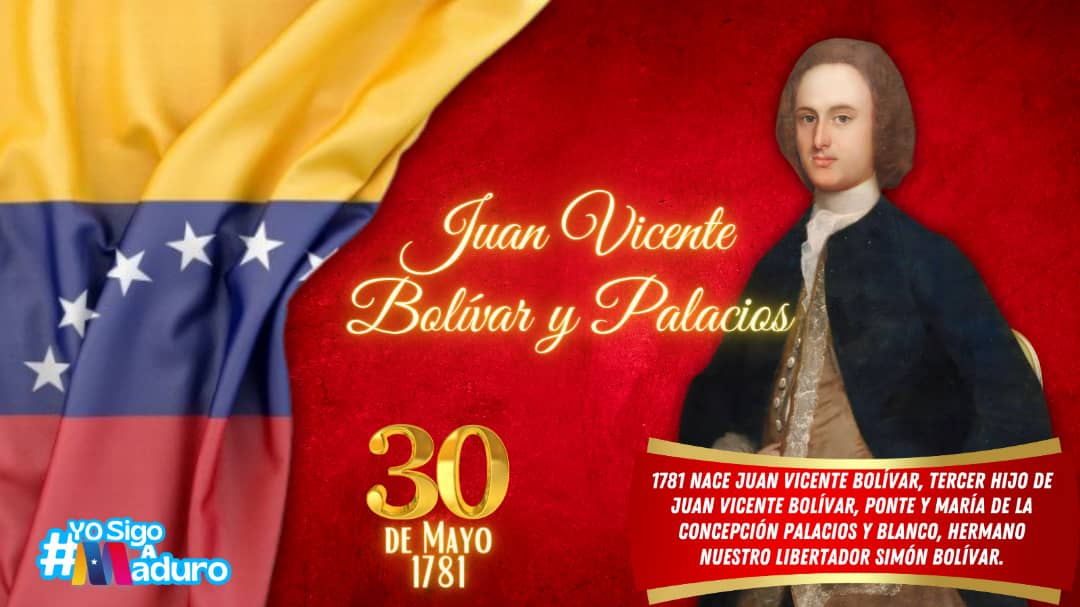 Robertmata24375's tweet photo. *#30May* 🗓️|| #Efeméride de la Patria: 1781 nace *Juan Vicente Bolívar,* tercer hijo de Juan Vicente Bolívar, Ponte y María de la Concepción Palacios y Blanco, hermano de nuestro Libertador Simón Bolívar.*¡Independencia o Nada! ¡Rumbo a la victoria del #28DeJulio!*🇻🇪 https://t.co/00tHDyxTTj