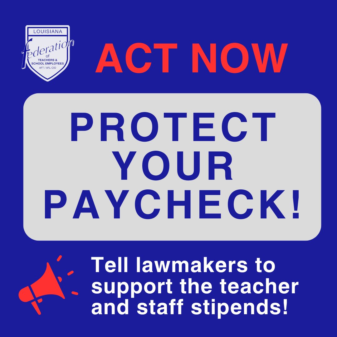 LaFedTeachers's tweet photo. The fight for teacher pay is not over yet. Act now so teachers do not take home less pay next year!!
https://t.co/6RAkT830gq #lalege #laed https://t.co/vuqA6I86n1