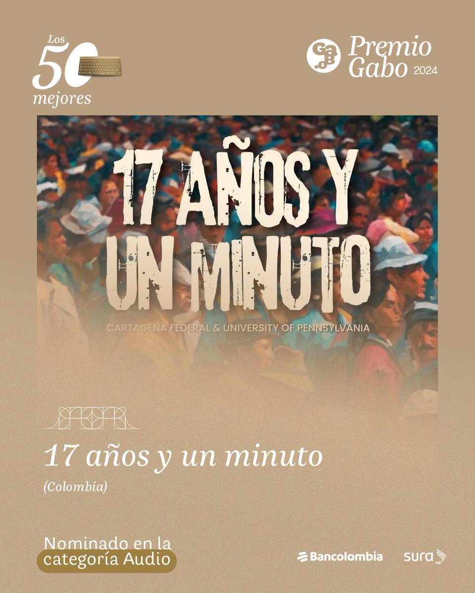 “17 años y un minuto”, de <a href="/CTGFederal/">Cartagena Federal</a>, está nominado al #PremioGabo 2024.🏆

Un hombre con pocas luces sobre la historia colombiana tiene que leer el informe de la Comisión de la Verdad y producir un pódcast👉🏾open.spotify.com/show/6uyVkhvMh…