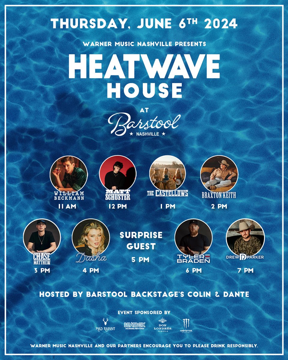 Y’all ready for CMA Fest 2024? We’re featuring FIRE performances every hour at Heatwave House at Barstool Nashville 🤠 Join us as early as 10am CT when doors open!