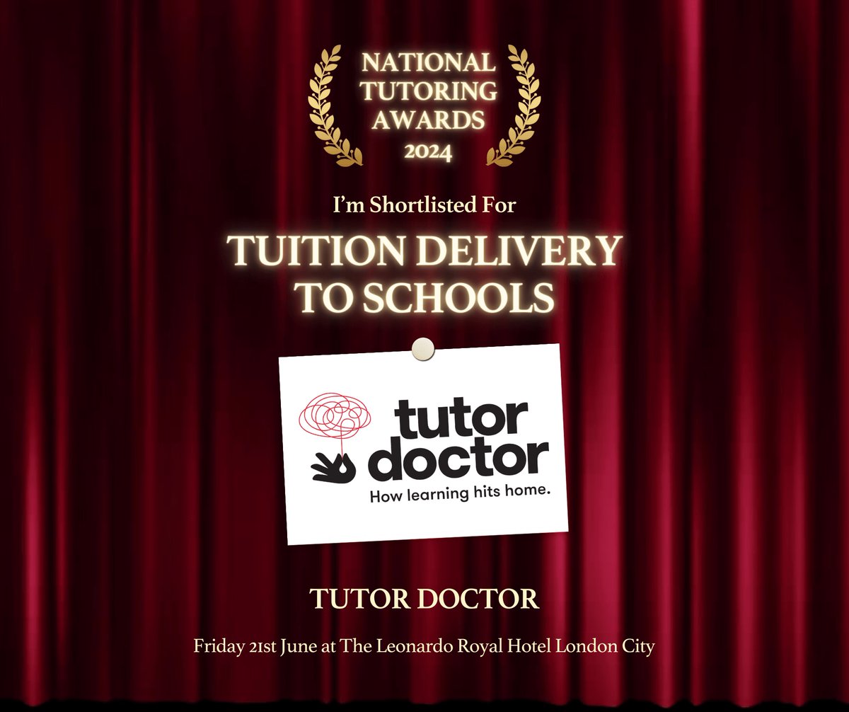 We're proud to announce that we have been shortlisted for the @TheTutorsAssoc UK National Tutoring Awards! 🎉 

We would love your support for the People's Choice Award. Vote here: forms.gle/kvPcKoSXqtjGz5…

#SchoolSupport #EducationLeaders #TutoringAwards #TutorDoctor