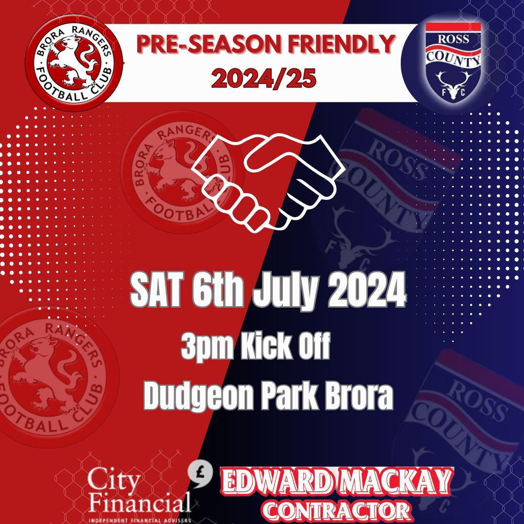 We are delighted to announce that we will welcome @RossCounty to Dudgeon Park on Saturday 6th July.