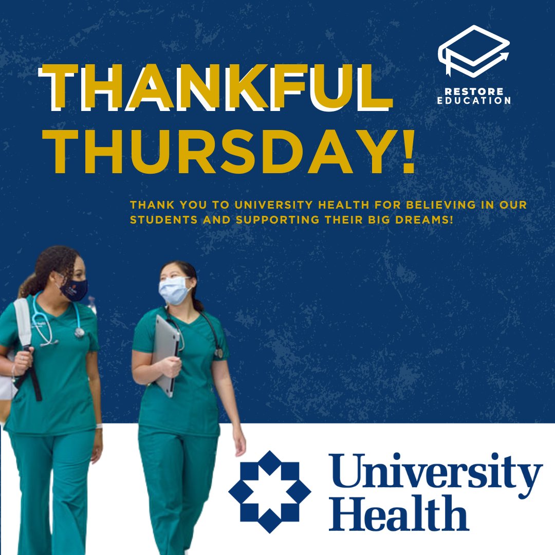 🙏✨ Thank you to University Health for believing in our students and supporting their big dreams! Your partnership means the world to us and our community. Together, we are making a difference! 💪🌟 #ThankfulThursday #RestoreEducation #BigDreams #CommunitySupport