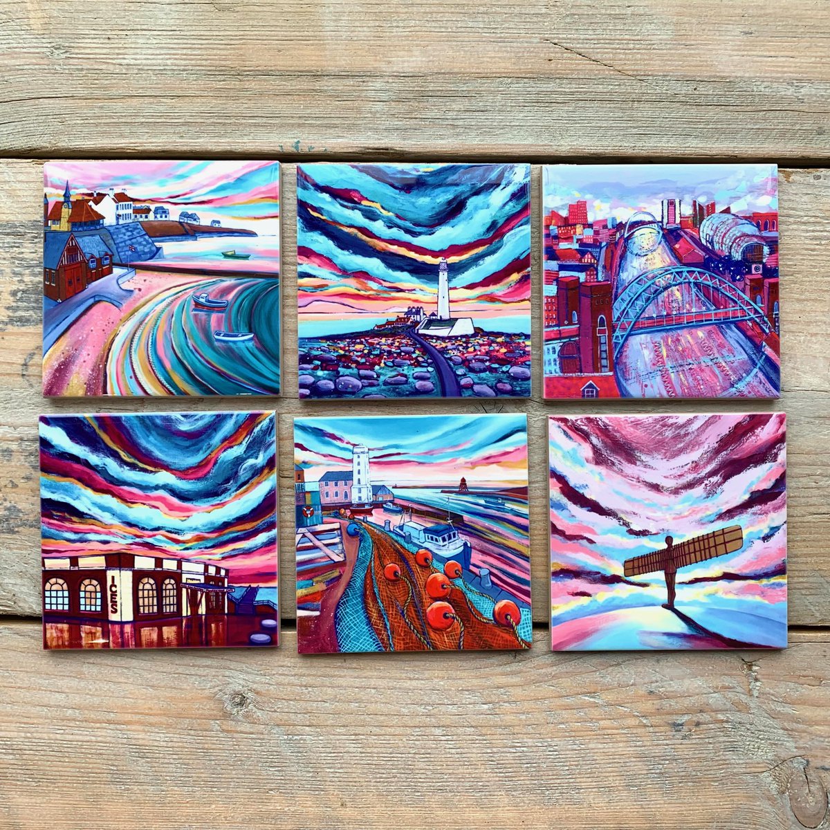 Check out my colourful ceramic coasters featuring some famous Northeast views👀

The set includes:

Cullercoats Bay
St Marys Island, Whitley Bay
Newcastle Quayside
The Rendezvous Café
North Shields Fish Quay
The Angel of the North, Gateshead

Which is your favourite?

(Please RT)