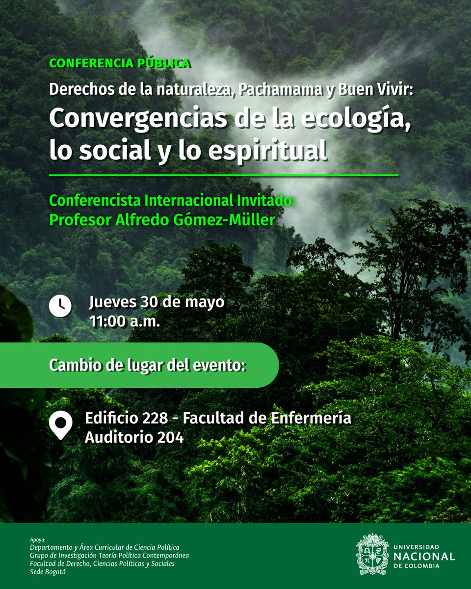 En estos momentos 🔴#EnVivo conéctate a través de bit.ly/Derechos_Natur… a la conferencia pública 'Derechos de la naturaleza, Pachamama y Buen Vivir:  Convergencias de la ecología, lo social y lo espiritual' 

#SomosUnal #SomosComunicaciones