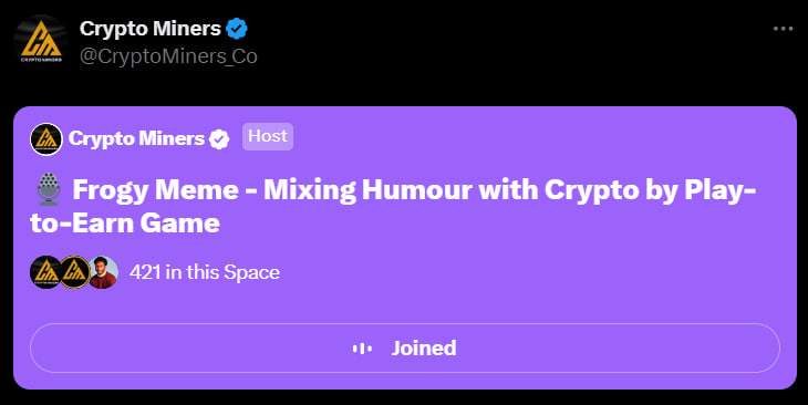 frogymemeworld's tweet photo. 🎉 What a Ride! Our #AMA Just Wrapped with Over 400 Listeners! 📈

Massive thanks to everyone who joined and made it epic! Stay tuned for more #FROGYMEME adventures! https://t.co/WfT5MyuQ8V