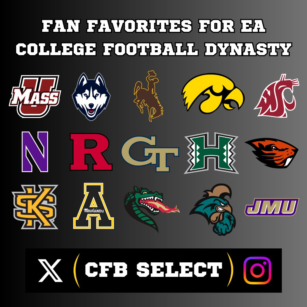 CfbSelect's tweet image. These are the fan favorites for starting an EA College Football Dynasty.

Retweet if you're starting with one of these teams 🔥