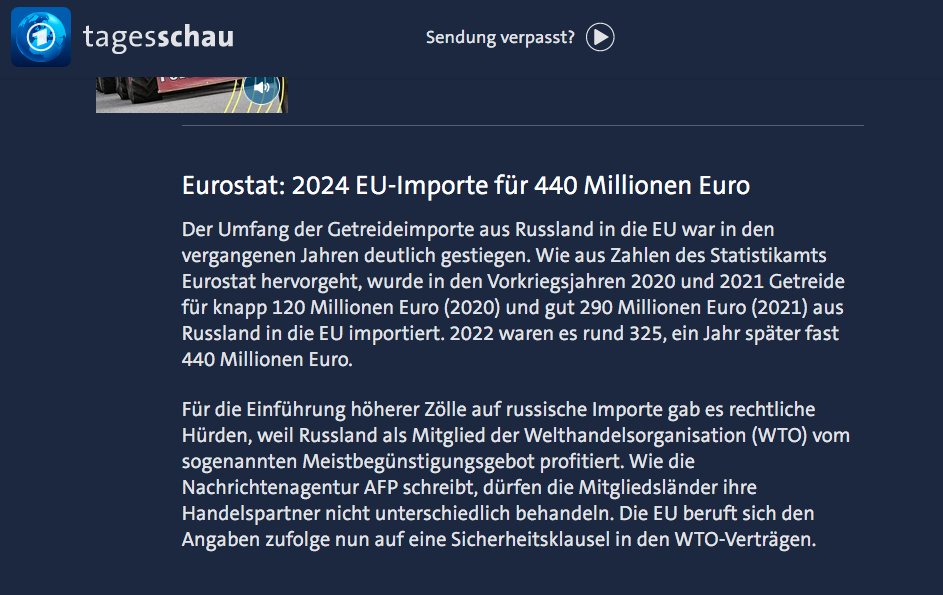 Freuet euch, ihr Bürger der EU ! ... Im ewigen grausamen Krieg der EU gegen die eigene Bevölkerung wird Brot bald wesentlich teurer werden. Der Preis für russisches Getreide wird um 50% erhöht ... Slava Bandera ! #Tagesschau #Tagesthemen #Lanz #MaybritIllner #Ukraine