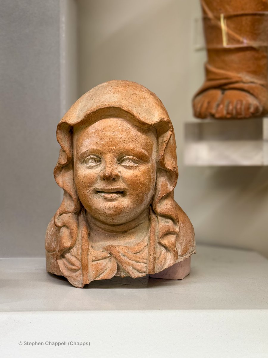 Terracotta head of a baby in swaddling clothes, part of an #Etruscan votive statuette deposited at Porta Nord, Veii. It represents a newborn; the parents may have been asking the gods for protection of their child, as so many children died in infancy.

#VillaGiulia, Rome

📸 me