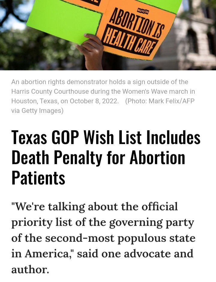 The new Texas gop platform calls for 'equal rights', or personhood, to be granted to fetuses. If plank 35 of the gop platform were made into law, that would mean that those who access abortion care could be criminally charged &, in Texas, sentenced to death. Highlighting yet