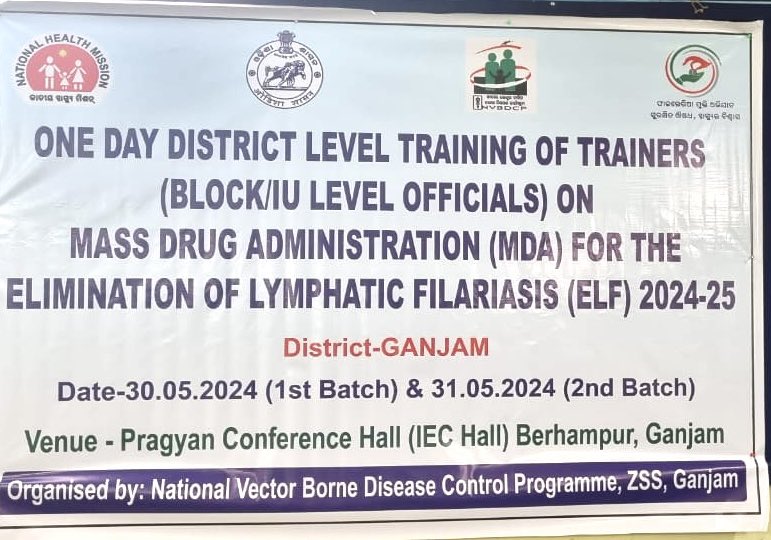 @HFWOdisha @nhmodisha @Ganjam_Admin @GanjamHealth @ganjam_nvbdcp @NTDFreeIndia One Day District Level Training of Trainers on Mass Drug Administration for Elimination of Lymphatic Filariasis 2024-‘25 held today in the IEC Hall, O/o CDM&PHO, Ganjam