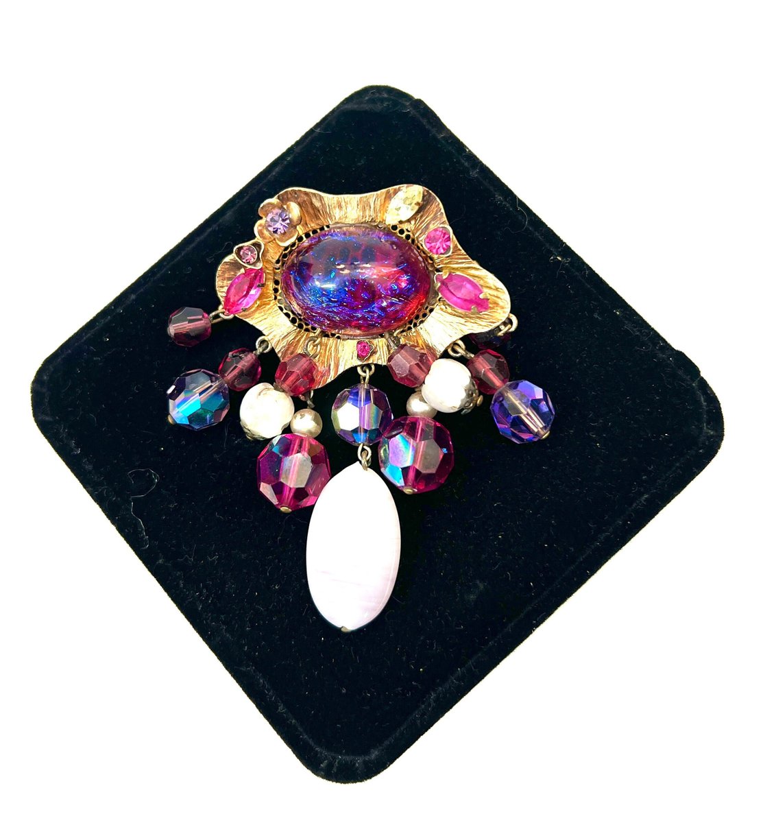 Exquisite Dragon’s Breath Dangle Brooch Fiery Color and Flash Multi Color &amp; Shape Art Glass Dangles Unique Design Gift for Her #VintagePin #ArtGlass 
$175.00
➤ etsy.com/listing/112968…