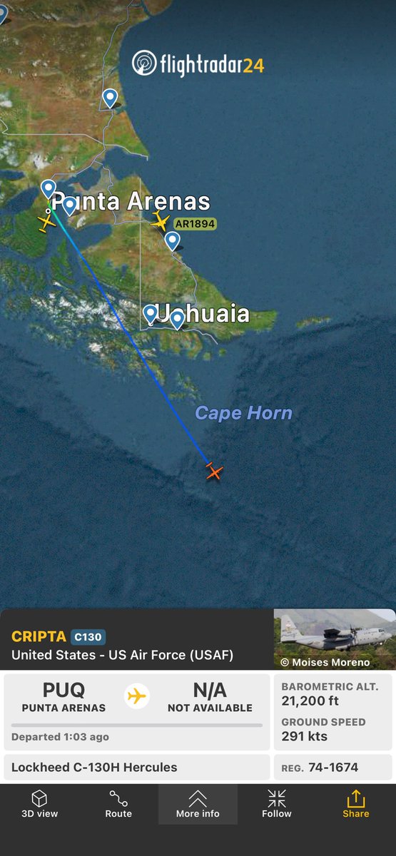 mil_scot's tweet image. 🇺🇸74-1674 as #CRIPTA Punta Arenas 
fr24.com/CRIPTA/35730b33