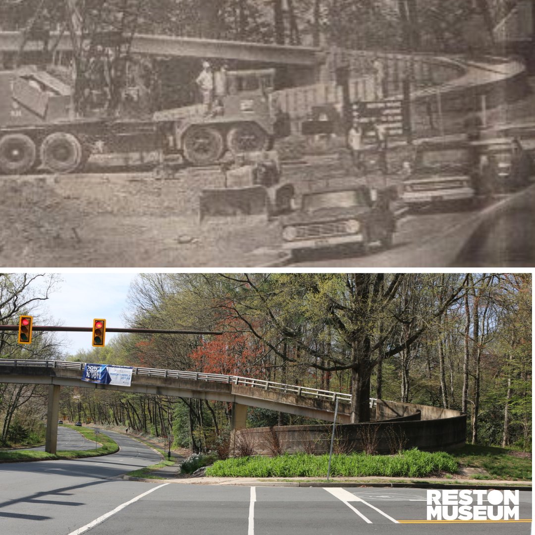 Whiele Avenue/ North Shore Drive pedestrian overpass during construction and today. 

Additional archives on our website- restonmuseum.org/our-collection 

 #Reston #RestonMuseum #RestonPastToPresent
