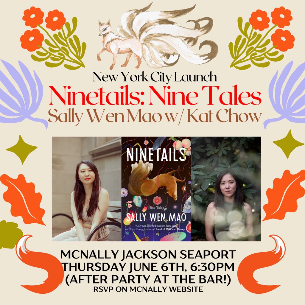 In ONE WEEK I hope to see you in NYC for the launch of Ninetails with @katchow ! McNally Jackson Seaport, 6:30PM, after party at the bar, link here for tickets: mcnallyjackson.com/event/sally-we…