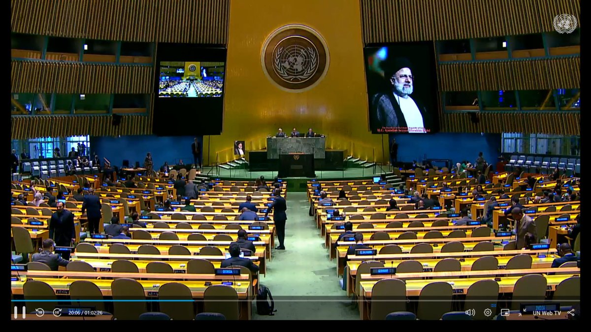 Disgrace at the @UN: Memorial for a Tyrant UN’s shocking homage to Ebrahim Raisi, 'Butcher of Tehran,' wasn’t just shameful; it was a grotesque farce. How can dialogue on human rights occur in a chamber that pays tribute to a #massmurderer involved in the #1998Massacre in #Iran?