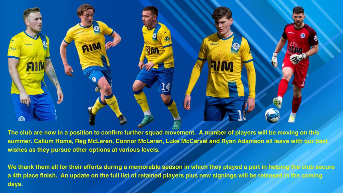 Squad Update ⬇️ Departures 

Best wishes to Callum, Reg, Connor, Luke and Ryan 💛💙