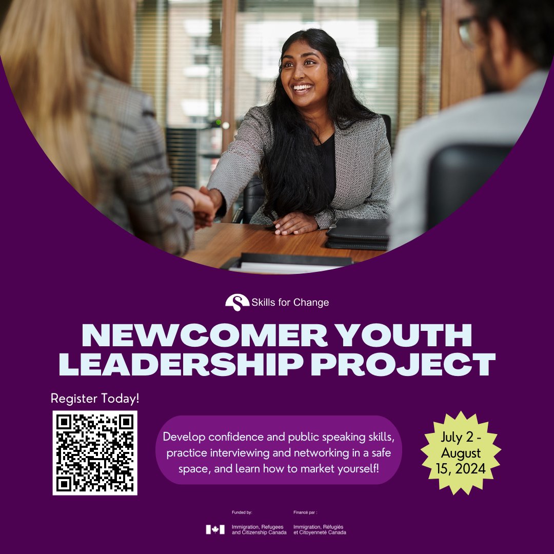 SkillsforChange's tweet photo. Interviewing can be very nerve-wracking! 

Join the Newcomer Youth Leadership Project to practice effective interviewing skills, improve your resume and cover letter, connect with employers and organizations, and land your next gig! 

Register Now! 
📍 https://t.co/RdoVZMTr2d https://t.co/R2mAgEtOj3